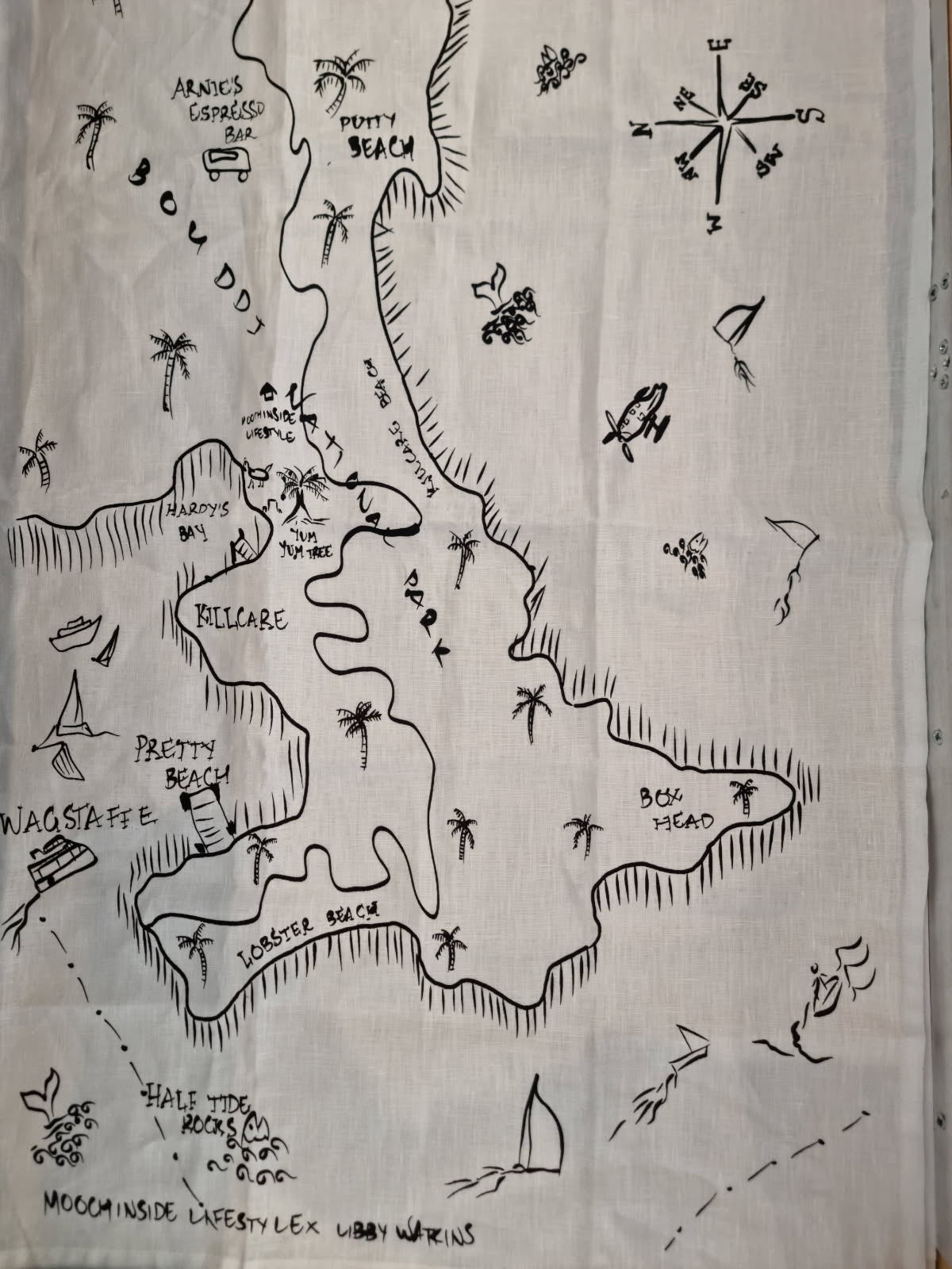 Linen Tea Towel - Bouddi Map